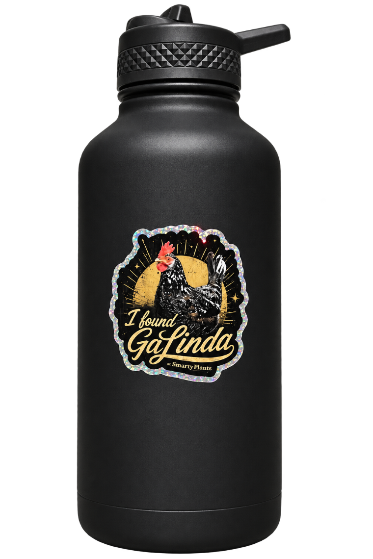 Water bottle with an 'I found GaLinda at SmartyPlants' sticker